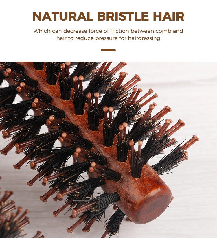 Okrągła Szczotka Fryzjerska z Włosia Dzika i Nylonu – Do Stylizacji i Kręconych Włosów