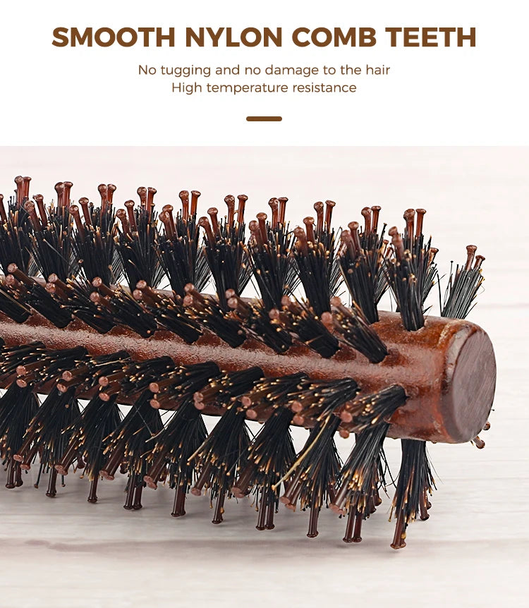 Okrągła Szczotka Fryzjerska z Włosia Dzika i Nylonu – Do Stylizacji i Kręconych Włosów