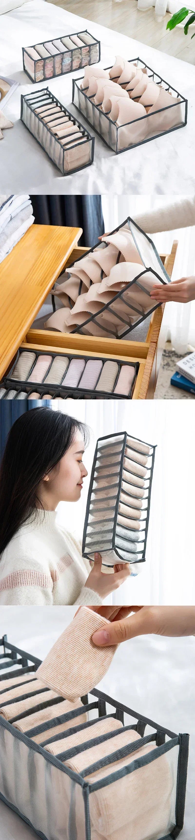 Organizer do Bielizny z Siatki – Szufladowy Pojemnik na Skarpetki i Biustonosze